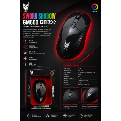 İzoly GM600 Kablolu Gaming Oyuncu Mouse
